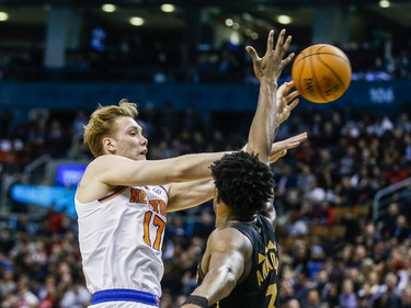 Toronto Raptors OG Anunoby during 2nd half action against New York Knicks Ignas Brazdeikis at the Scotiabank Arena in Toronto, Ont. on Wednesday November 27, 2019. Ernest Doroszuk/Toronto Sun/Postmedia