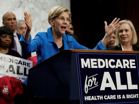U.S. Sen. Elizabeth Warren (D-MA) speaks during an event to introduce the "Medicare for All Act of 2017" on Capitol Hill in Washington, D.C., Sept. 13, 2017.