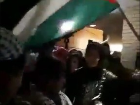 Screenshot of Palestinian protesters in York University's Vari Hall on Wednesday, Nov. 20 2019.