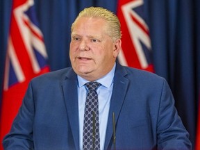 Ontario PC leader Doug Ford addresses media at the Hilton Toronto in Toronto, Ont. on Thursday April 26, 2018.