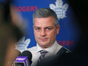 Head coach Sheldon Keefe of the Toronto Maple Leafs speaks to the media prior to a game against the Colorado Avalanche at Scotiabank Arena on December 4, 2019 in Toronto, Ontario, Canada.