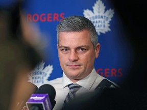 Head coach Sheldon Keefe of the Toronto Maple Leafs speaks to the media prior to a game against the Colorado Avalanche at Scotiabank Arena on December 4, 2019 in Toronto, Ontario, Canada. (Photo by Claus Andersen/Getty Images)