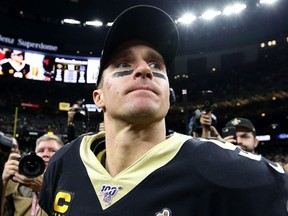 Drew Brees of the New Orleans Saints walks off the field after 34-7 win over the Indianapolis Colts at the Mercedes Benz Superdome on December 16, 2019 in New Orleans, Louisiana.