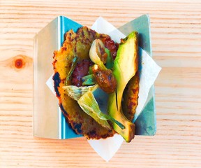 (Octopus Taco Zarandeado style, wrapped in a plantain tortilla)