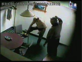 A police surveillance video showing the late Nicolo Rizzuto stuffing cash from construction bosses into his socks at the Consenza Social Club was played Sept. 26, 2012 during the Charbonneau Commission.