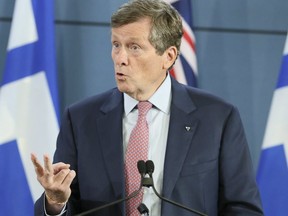 Mayor John Tory is pictured at a press conference on Aug. 23, 2019. (Veronica Henri, Toronto Sun)