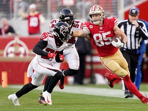 Tight end George Kittle led the San Francisco 49ers offence against Atlanta. (GETTY IMAGES)