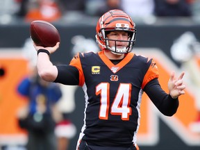 Cincinnati Bengals' Andy Dalton throws a pass during last week's loss to the Patriots. (GETTY IMAGES)