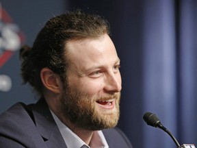 Gerrit Cole talks to the media at Yankee Stadium in New York, on an off-day during the ALCS between the Astros and the New York Yankees. Though it's not official, the Yankees have landed the biggest prize of the free agent market, adding Cole to their rotation with a record $324-million, nine-year contract. (AP Photo/Kathy Willens, File)