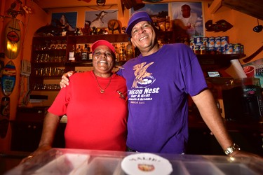 Ren and Mutt, owners of Falcon Nest bar and restaurant in Anguilla