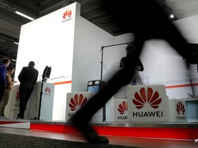 Huawei stand is seen in the venue during a party congress of the Social Democratic Party (SPD) in Berlin, Germany, December 6, 2019.