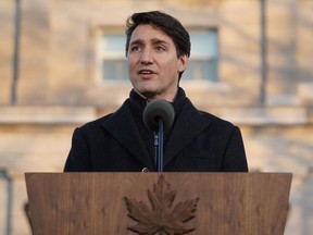 In this file photo taken on November 20, 2019, Canadian Prime Minister Justin Trudeau speaks after swearing-in his new cabinet during ceremony at Rideau Hall in Ottawa, Canada.