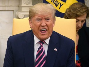 US President Donald Trump speaks as he meets with Paraguayan President Mario Abdo at the White House in Washington, DC, on December 13, 2019.