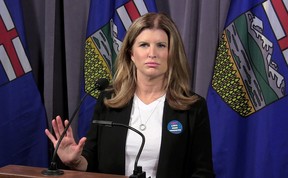 Former federal Conservative interim leader Rona Ambrose speaks to reporters in Red Deer, Alta., on Saturday, May 5, 2018. (THE CANADIAN PRESS/Dean Bennett)