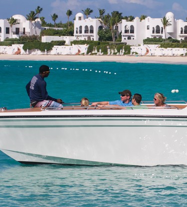A chartered tour boat prepares to depart from Belmond Cap Juluca Resort in Anguilla
