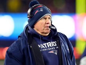 Patriots head coach Bill Belichick looks on against the Chiefs during NFL action at Gillette Stadium in Foxborough, Mass., on Dec. 8, 2019.