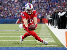 Cole Beasley of the Buffalo Bills scores a touchdown during the fourth quarter of an NFL game against the Baltimore Ravens at New Era Field on Dec. 8, 2019 in Orchard Park, N.Y.