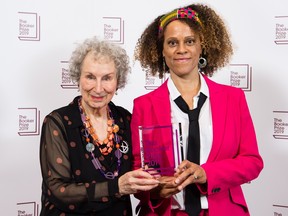 Joint winners Margaret Atwood, left, and Bernadine Evaristo during 2019 Booker Prize winner announcement photocall at Guildhall on Oct. 14, 2019 in London. (Jeff Spicer/Getty Images)