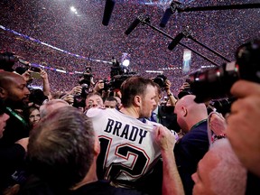 Patriots quarterback Tom Brady celebrates after winning Super Bowl LIII at Mercedes-Benz Stadium in Atlanta on February 3, 2019. (REUTERS/Mike Segar)