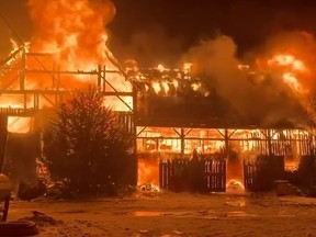 A century-old barn at Brooks Farms in Mount Albert was destroyed by fire on Wednesday, Dec. 5, 2019. (Brooks Farms on Facebook)