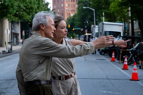 Director/producer Clint Eastwood and Olivia Wilde on the set of Richard Jewell.
