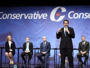 Then leadership candidate Andrew Scheer speaks during the Conservative Party of Canada leadership debate in Toronto on April 26, 2017. THE CANADIAN PRESS/Nathan Denette