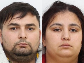 Constantin Constantin (left), 27, and Ruxandra Constantin (right), 23, both of Toronto, were charged with robbery on Tuesday, Dec. 10, 2019, for allegedly trying to steal gold jewelry from a woman in a Scarborough parking lot. (Toronto Police handout photos)
