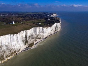 An aerial view of the white cliffs of Dover on March 7, 2016 in Dover, England.