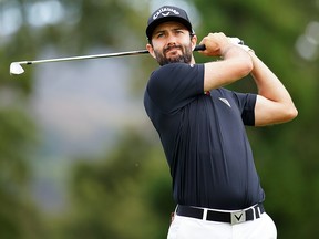 Adam Hadwin of Canada hits on the second tee during the final round of the Safeway Open at the Silverado Resort on Sept. 29, 2019 in Napa, Calif.