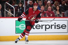 Taylor Hall of the Arizona Coyotes in action during his home debut against the Minnesota Wild at Gila River Arena on December 19, 2019 in Glendale, Arizona. The Wild defeated the Coyotes 8-5. (Photo by Christian Petersen/Getty Images)