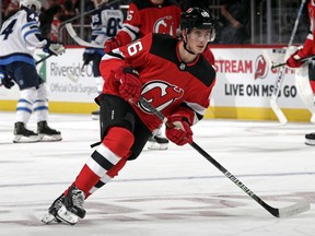 Jack Hughes of the New Jersey Devils. (Photo by Adam Hunger/Getty Images)