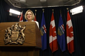 Then-Alberta premier Rachel Notley speaks in a year-end press conference at the Alberta Legislature in Edmonton on Dec. 14, 2016.