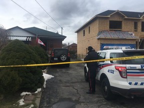 Toronto Police at the scene on Elinor Ave. after a woman was stabbed multiple times on Tuesday, Dec. 10, 2019. (Jane Stevenson/Toronto Sun)