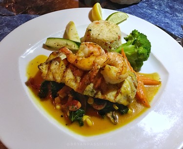 Fresh-caught wahoo and shrimp at Mango's Bar and Grill in Anguilla