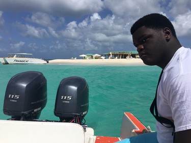 On board a chartered boat to Sandy Island off the coast of Anguilla