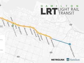 Hamilton LRT (B-Line) Route (CNW Group/Infrastructure Ontario)