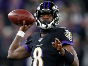 Baltimore Ravens quarterback Lamar Jackson has 421.6 fantasy points through 15 games this year, good for an astounding 28.1 points-per-game average. (Getty images)