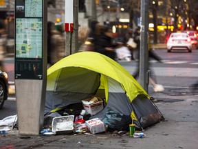 A tent pitched at the corner of Queen St. W., and University Ave. in Toronto, Ont. on Thursday December 26, 2019.