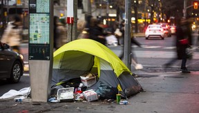 A tent pitched at the corner of Queen St. W., and University Ave. in Toronto, Ont. on Thursday December 26, 2019.
