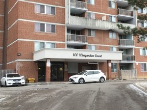 A man was fatally shot in the underground parking garage of a highrise on Wingarden Ct., in northeast Scarborough, on Tuesday, Dec. 31, 2019. (Kevin Connor/Toronto Sun/Postmedia Network)