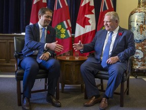 Andrew Scheer visits Ontario Premier Doug Ford at Queen's Park in Toronto, Ont. on Tuesday October 30, 2018.