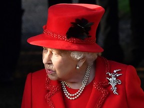 Britain's Queen Elizabeth II leaves after the Royal Family's traditional Christmas Day service at St Mary Magdalene Church in Sandringham, England, on December 25, 2019. (BEN STANSALL/AFP via Getty Images)