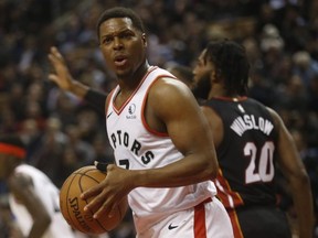 Raptors' Kyle Lowry PG (7) grimaces on a call during the first half in Toronto on Tuesday.  Jack Boland/Toronto Sun/Postmedia Network