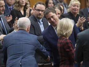 Conservative MP's pay their respects to Leader of the Opposition Andrew Scheer following the announcement he will step down as leader of the Conservatives, Thursday December 12, 2019 in the House of Commons in Ottawa.