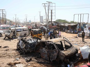 A general view shows the scene of a car bomb explosion at a checkpoint in Mogadishu, Somalia December 28, 2019. (REUTERS/Feisal Omar)
