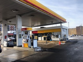 A gas station on Finch Ave. off Hwy. 400 where a car riddled with bullets and three victims was found on Saturday, Dec. 7, 2019. (Ernest Doroszuk/Toronto Sun)