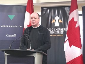 Good Shepherd Ministries executive director Brother David Lynch announces nearly $400,000 in federal funding for Toronto’s homeless veterans on Monday