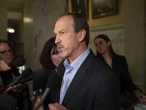 OSSTF president Harvey Bischof is interviewed after Ontario Education Minister Stephen Lecce spoke to the media at Queens Park in Toronto, Ont. on Tuesday December 10, 2019.