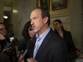 OSSTF president Harvey Bischof is interviewed after Ontario Education Minister Stephen Lecce spoke to the media at Queens Park in Toronto, Ont. on Tuesday December 10, 2019 about the lack of progress at the negotiating table.