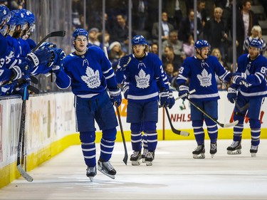 Toronto Maple Leafs Zach Hyman celebrates his goal during 2nd period action against Colorado Avalanche at the Scotiabank Arena in Toronto on Wednesday December 4, 2019. Ernest Doroszuk/Toronto Sun/Postmedia